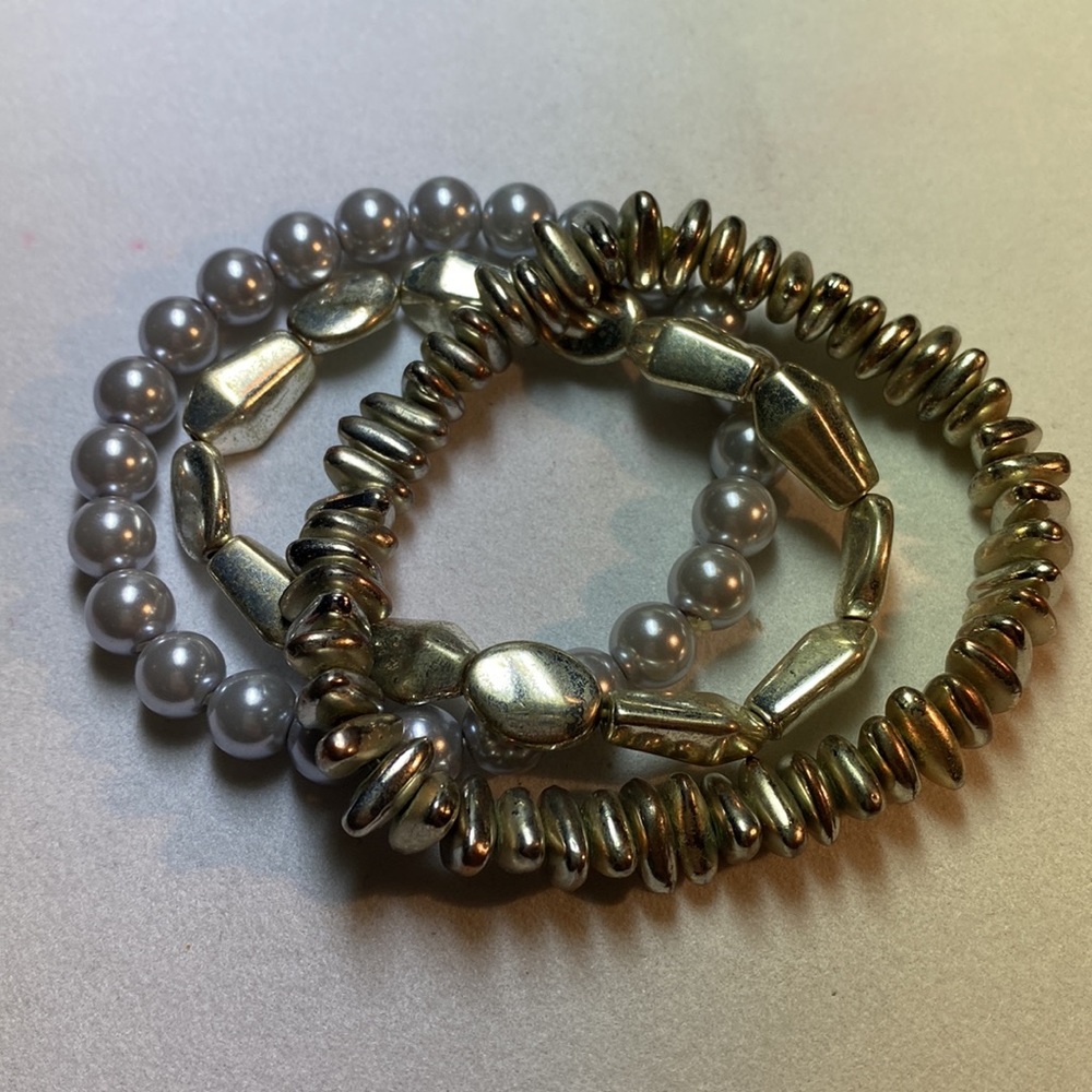 Three Silver Tone Stretch Bracelets - image 2